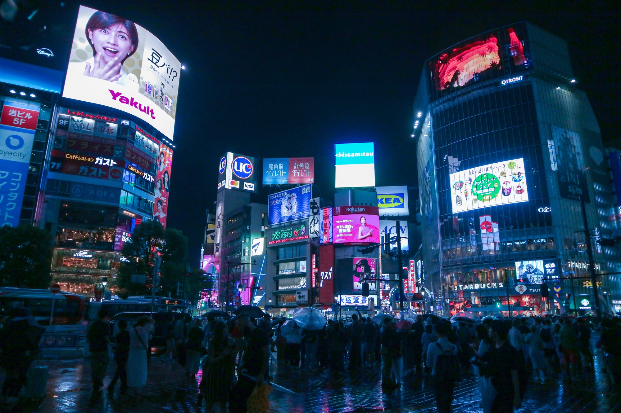 Shibuya Crossing, Tokyo, on a rainy night
